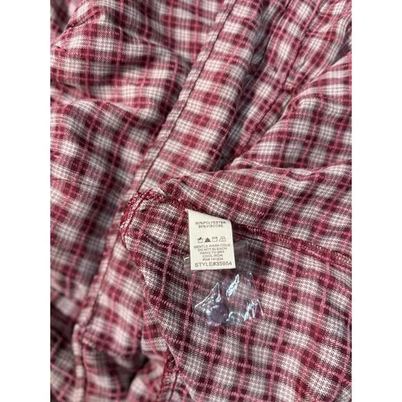 NEW Hem & Thread Womens M Plaid Shirtdress Ruffle Pink White Botton Long Sleeve - Picture 11 of 15